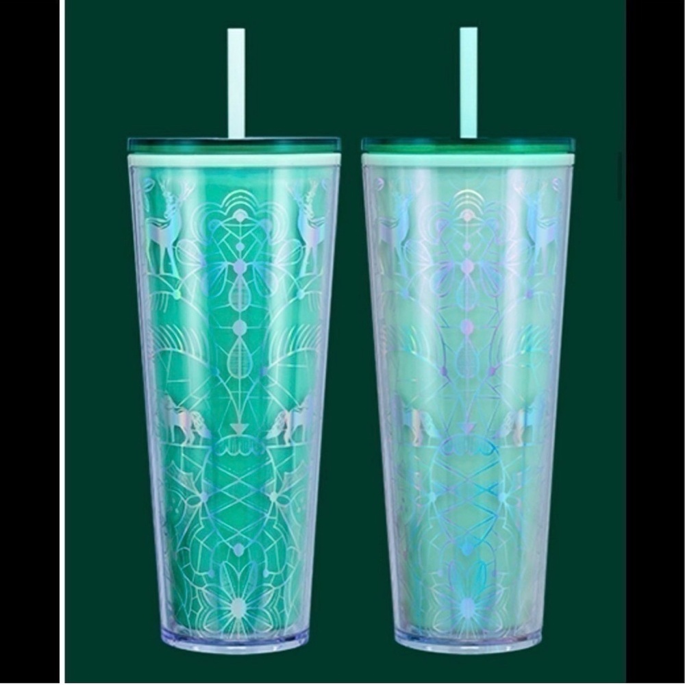 FLASH SALE!!! Starbucks Woodland Iridescent mint changing Tumbler Lid & Straw